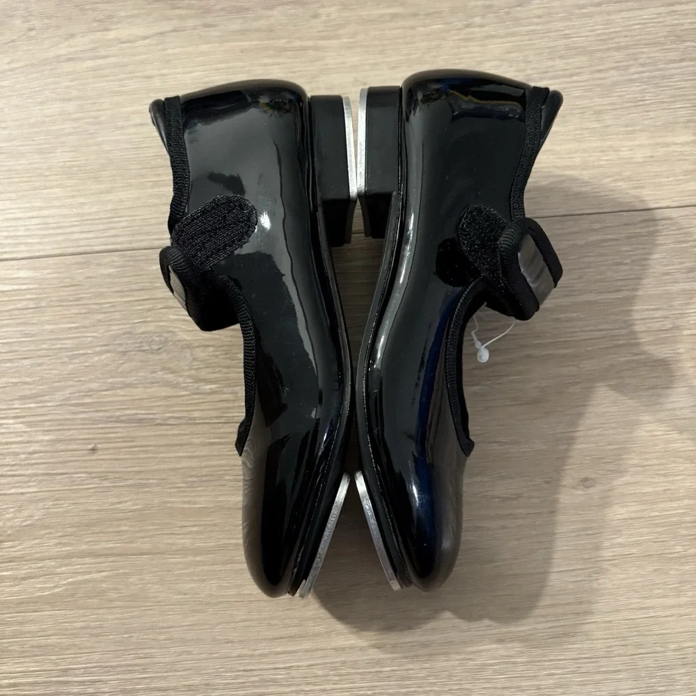 Danskin Girls Tap Dance Shoes Size 9 Black Silver Aluminum Plates